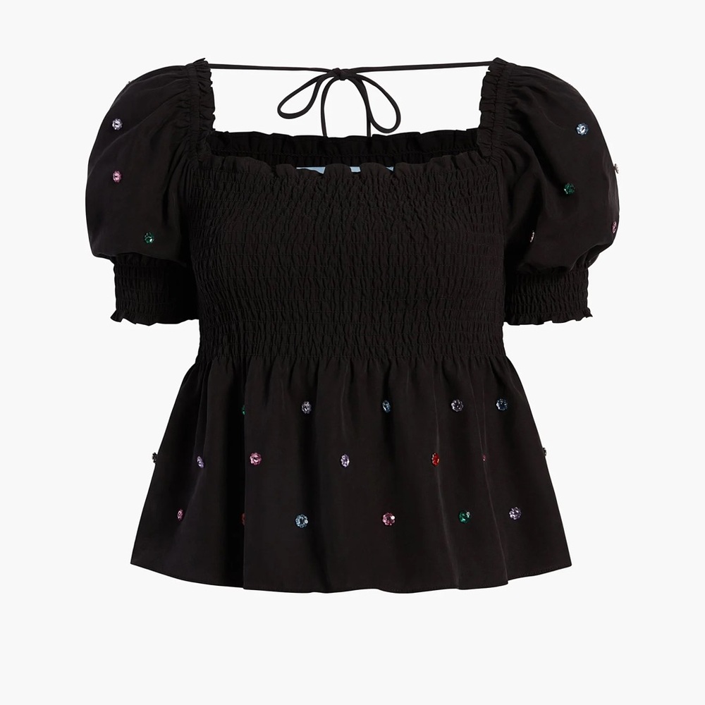 Hill House Black Blouse with Colorful Embroidery